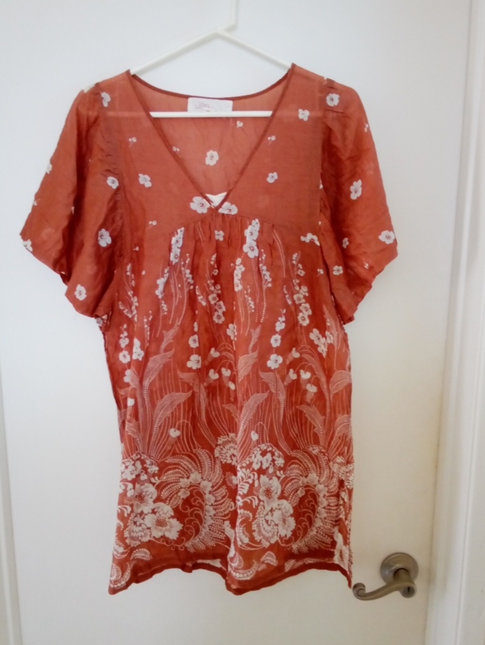 Rust Orange Brown Floral Boho Tunic Top